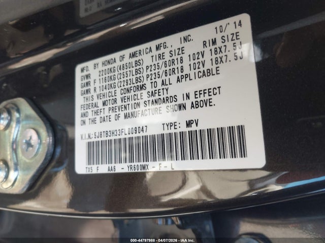 Aukcja sprzedaży 2015 Acura Rdx, vin: 5J8TB3H33FL009047, numer aukcji: 44797988