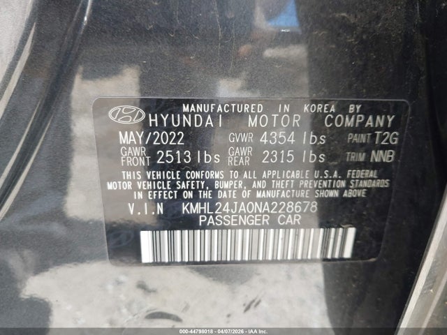 Aukcja sprzedaży 2022 Hyundai Sonata Se, vin: KMHL24JA0NA228678, numer aukcji: 44798018