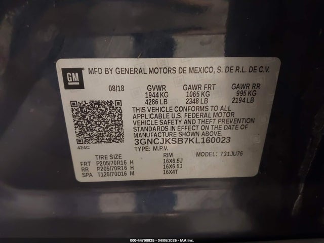 Chevrolet TRAX LS 2019 3GNCJKSB7KL160023 Image 9