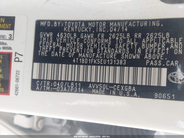 4T1BD1FK5EU131383 Toyota Camry Hybrid Xle