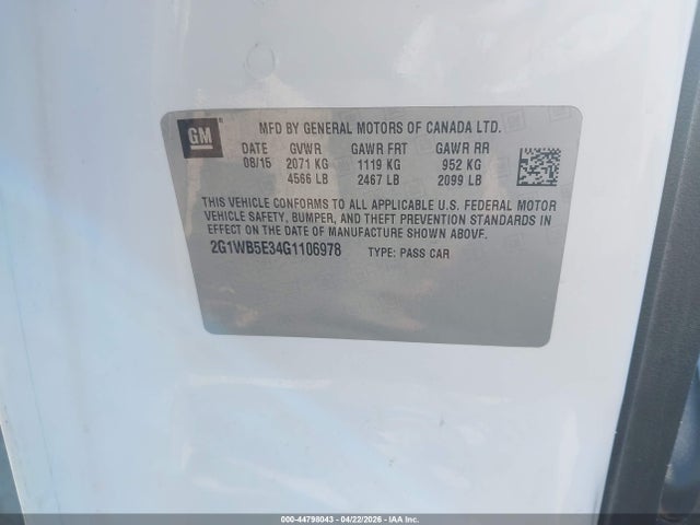 2G1WB5E34G1106978 Chevrolet Impala Limited Lt