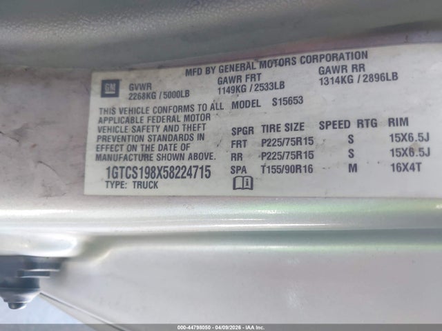 Продажа на аукционе авто 2005 Gmc Canyon Sl, vin: 1GTCS198X58224715, номер лота: 44798050