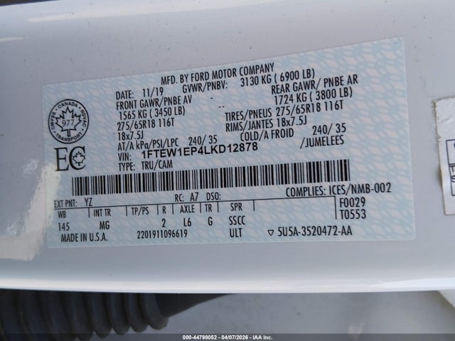 2020 FORD F-150 1FTEW1EP4LKD12878 Photo 8