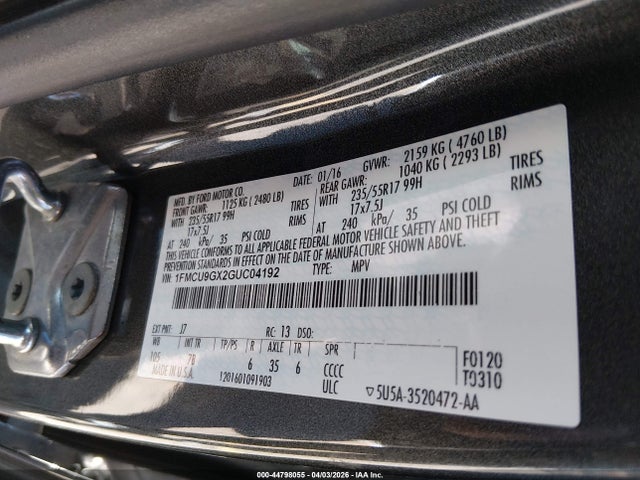 2016 FORD ESCAPE 1FMCU9GX2GUC04192 Photo 8