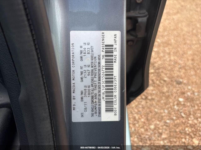 44798063 :رقم المزاد ، JM1BL1UF3C1526772 vin ، 2012 Mazda Mazda3 I Sport مزاد بيع