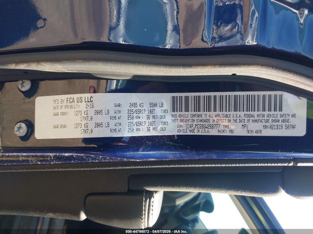 44798072 :رقم المزاد ، 1C4PJMCS9GW268777 vin ، 2016 Jeep Cherokee Latitude مزاد بيع