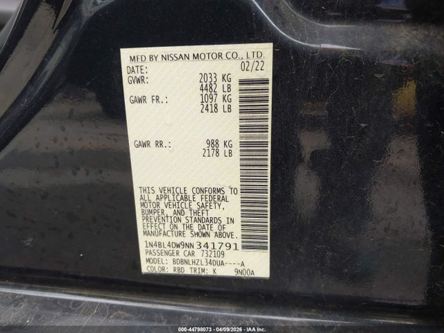 Aukcja sprzedaży 2022 Nissan Altima Sv Intelligent Awd, vin: 1N4BL4DW9NN341791, numer aukcji: 44798073