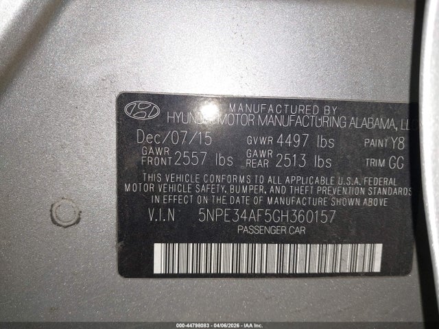 Hyundai Sonata Sport 2016 5NPE34AF5GH360157 Image 9