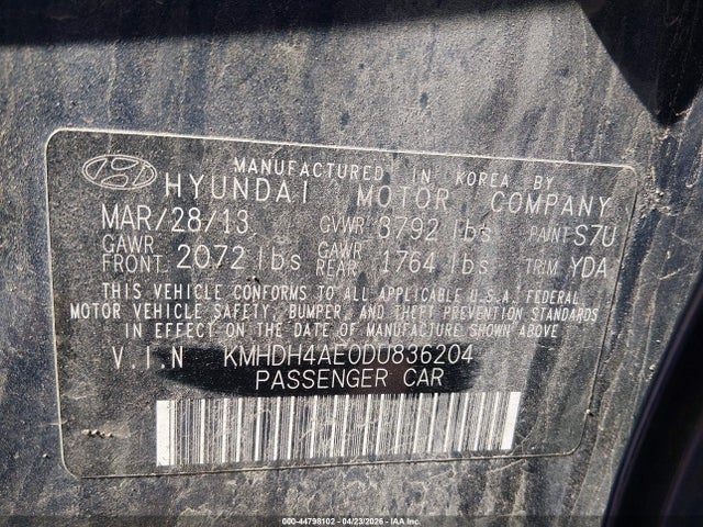 Продаж на аукціоні авто 2013 Hyundai Elantra Gls, vin: KMHDH4AE0DU836204, номер лоту: 44798102