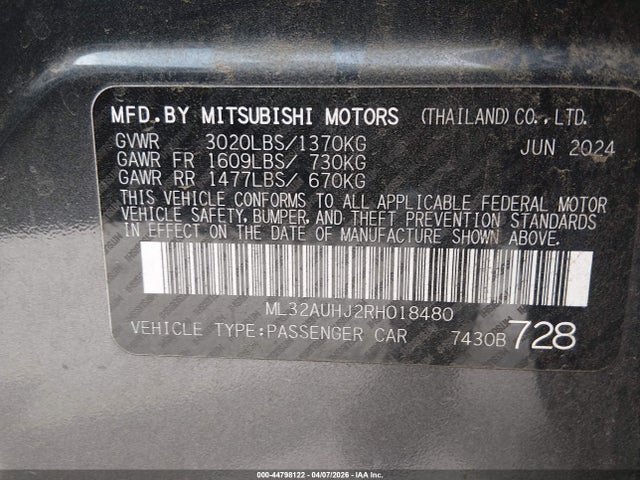 2024 MITSUBISHI MIRAGE ML32AUHJ2RH018480 Photo 8