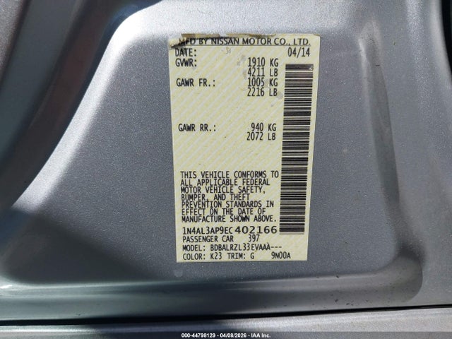 1N4AL3AP9EC402166 Nissan Altima 2.5/2.5 S/2.5 Sl/2.5 Sv