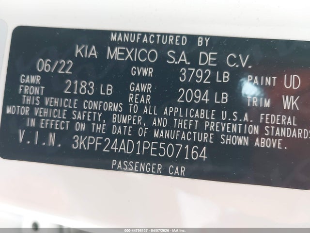 3KPF24AD1PE507164 KIA FORTE LX