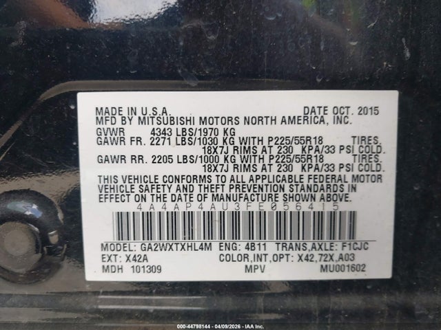 2015 MITSUBISHI OUTLANDER SPORT 4A4AP4AU3FE056415 Photo 8