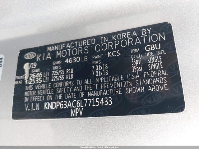 2020 Kia Sportage S მანქანა იყიდება აუქციონზე, vin: KNDP63AC6L7715433, აუქციონის ნომერი: 44798151
