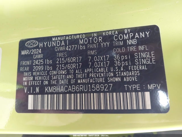 2024 HYUNDAI KONA KM8HACAB6RU158927 Photo 8