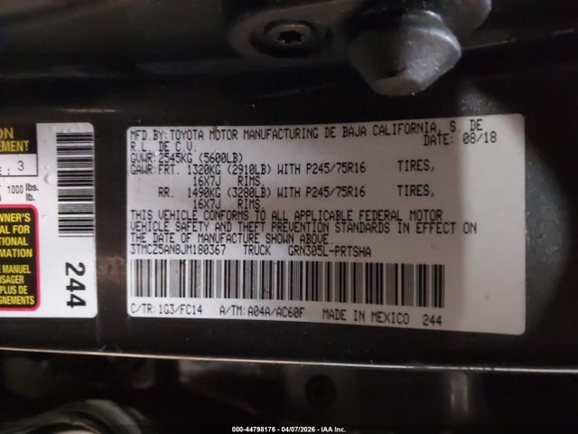 Продажа на аукционе авто 2018 Toyota Tacoma Sr5 V6, vin: 3TMCZ5AN8JM180367, номер лота: 44798176