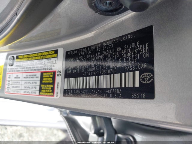 4T1G11AK0PU810700 Toyota CAMRY SE