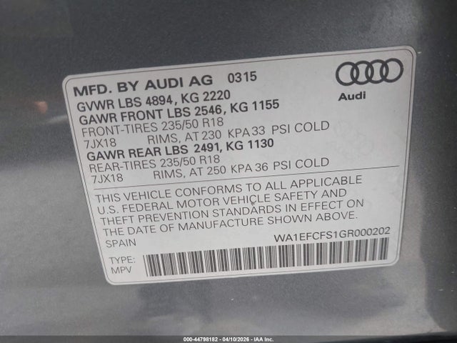2016 AUDI Q3 WA1EFCFS1GR000202 Photo 8