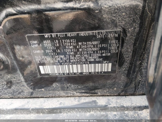 44798190 :رقم المزاد ، 4S4BSACC0G3287178 vin ، 2016 Subaru Outback 2.5i Premium مزاد بيع