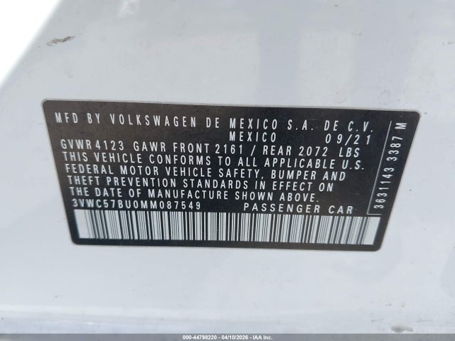 3VWC57BU0MM087549 Volkswagen Jetta 1.4t R-line/1.4t S/1.4t Se