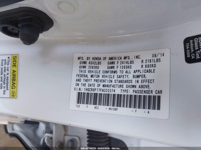 1HGCR6F77FA000074 Honda Accord Hybrid Touring