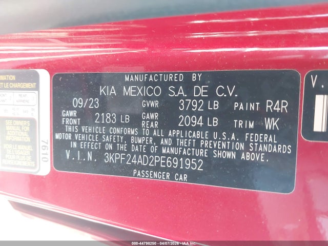 Aukcja sprzedaży 2023 Kia Forte Lxs, vin: 3KPF24AD2PE691952, numer aukcji: 44798250