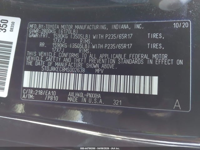 2021 TOYOTA SIENNA 5TDJRKEC8MS002638 Photo 8