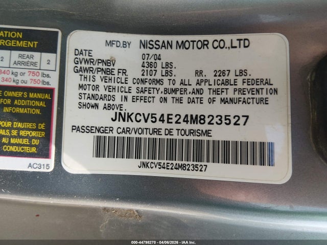 Aukcja sprzedaży 2004 Infiniti G35, vin: JNKCV54E24M823527, numer aukcji: 44798270