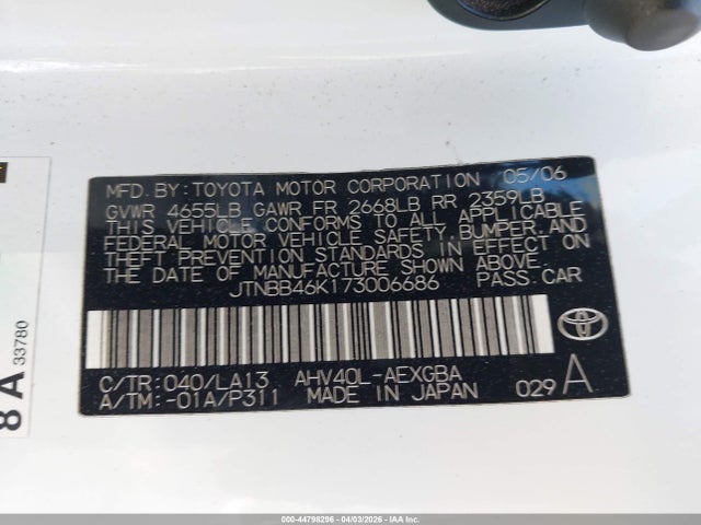 Auction sale of the 2007 Toyota Camry Hybrid, vin: JTNBB46K173006686, lot number: 44798296