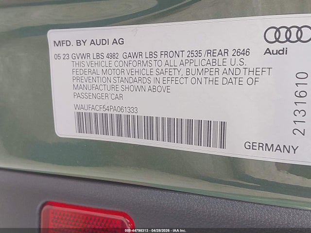 Aukcja sprzedaży 2023 Audi A5 Sportback Premium Plus 45 Tfsi S Line Quattro S Tronic, vin: WAUFACF54PA061333, numer aukcji: 44798313