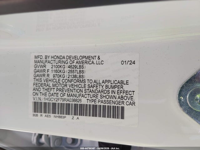 1HGCY2F79RA038826 Honda Accord Hybrid Sport-l