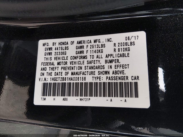 1HGCT2B81HA006156 Honda Accord Ex-l V6