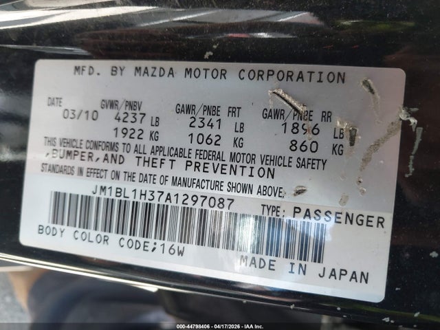 Aukcja sprzedaży 2010 Mazda Mazdaspeed3 Sport, vin: JM1BL1H37A1297087, numer aukcji: 44798406