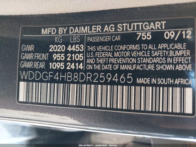 Aukcja sprzedaży 2013 Mercedes-benz C 250 Sport, vin: WDDGF4HB8DR259465, numer aukcji: 44798417