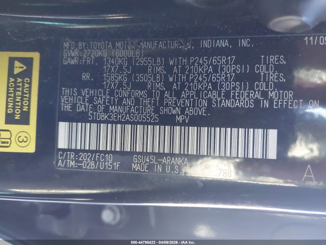 2010 TOYOTA HIGHLANDER 5TDBK3EH2AS005525 Photo 8