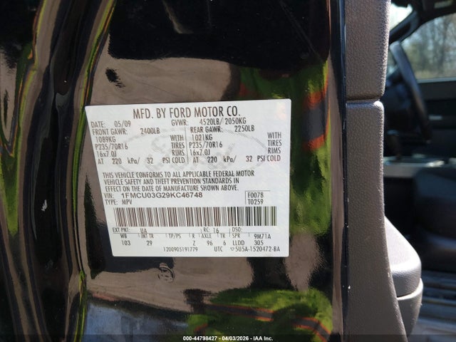 44798427 :رقم المزاد ، 1FMCU03G29KC46748 vin ، 2009 Ford Escape Xlt مزاد بيع