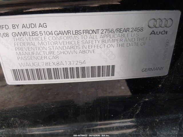 2008 AUDI S4 WAUGL78EX8A137254 Photo 8
