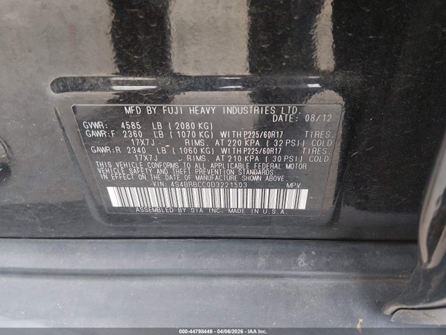 Aukcja sprzedaży 2013 Subaru Outback 2.5i Premium, vin: 4S4BRBCC0D3221503, numer aukcji: 44798446