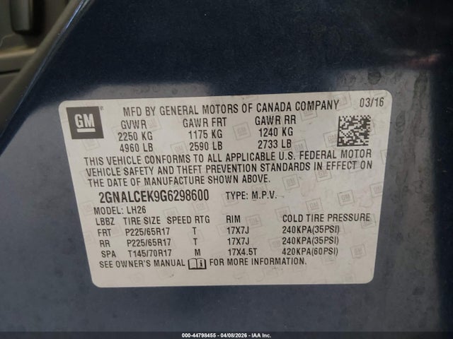2016 CHEVROLET EQUINOX 2GNALCEK9G6298600 Photo 8