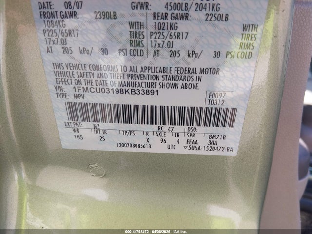 2008 FORD ESCAPE 1FMCU03198KB33891 Photo 8