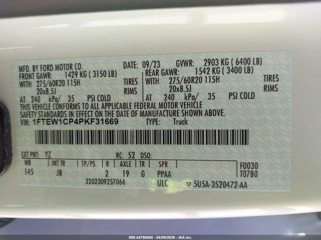 Aukcja sprzedaży 2023 Ford F-150 Xl, vin: 1FTEW1CP4PKF31669, numer aukcji: 44798485