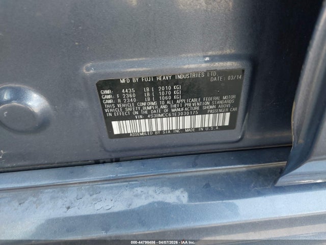 Aukcja sprzedaży 2014 Subaru Legacy 2.5i Premium, vin: 4S3BMCC61E3030175, numer aukcji: 44798486
