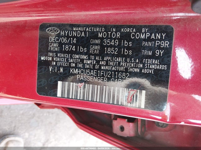 Aukcja sprzedaży 2015 Hyundai Accent Sport, vin: KMHCU5AE1FU211682, numer aukcji: 44798488