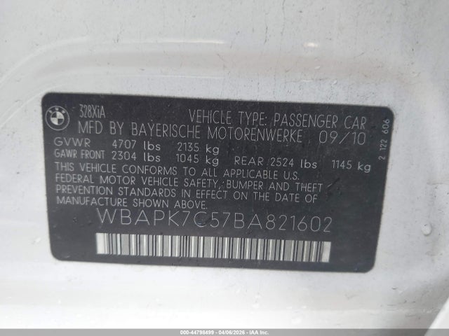 Aukcja sprzedaży 2011 Bmw 328i Xdrive, vin: WBAPK7C57BA821602, numer aukcji: 44798499