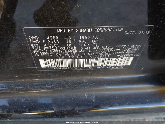 4S3GTAT63K3725721 Subaru Impreza 2.0i Limited