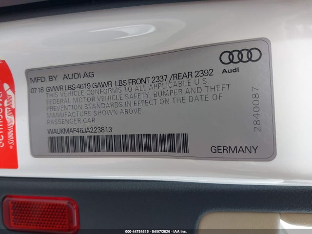 Продажа на аукционе авто 2018 Audi A4 2.0t Tech Ultra Premium/2.0t Ultra Premium, vin: WAUKMAF46JA223813, номер лота: 44798515