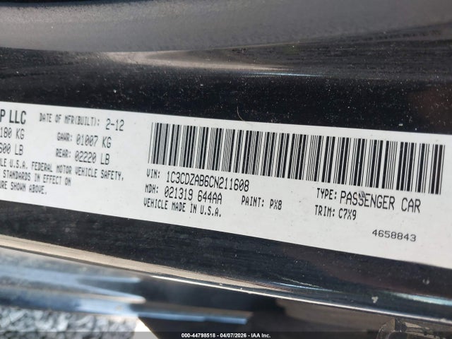 Продажа на аукционе авто 2012 Dodge Avenger Se, vin: 1C3CDZAB6CN211608, номер лота: 44798518