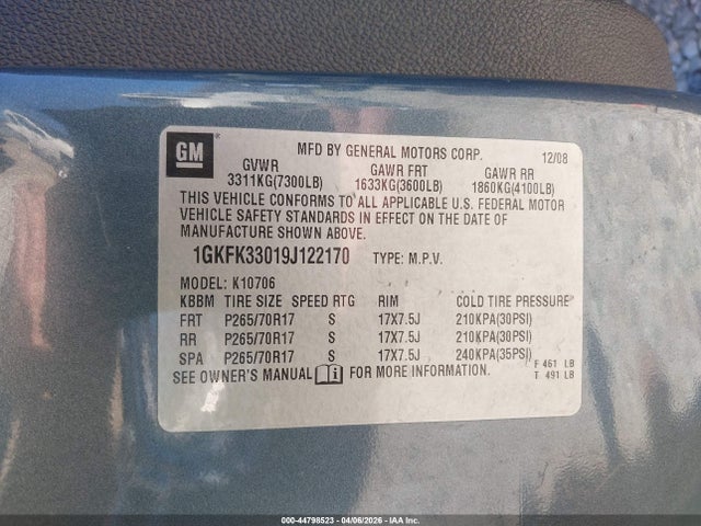 Продажа на аукционе авто 2009 Gmc Yukon Slt2, vin: 1GKFK33019J122170, номер лота: 44798523