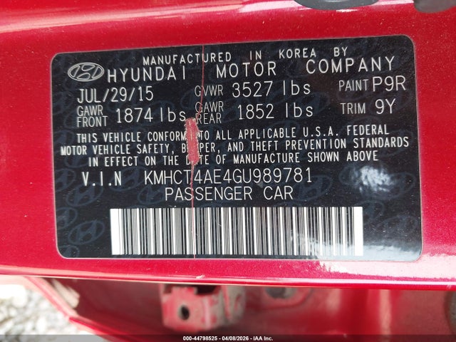 Продаж на аукціоні авто 2016 Hyundai Accent Se, vin: KMHCT4AE4GU989781, номер лоту: 44798525