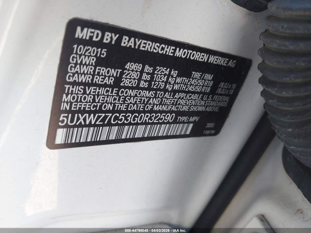 Aukcja sprzedaży 2016 Bmw X3 Sdrive28i, vin: 5UXWZ7C53G0R32590, numer aukcji: 44798540